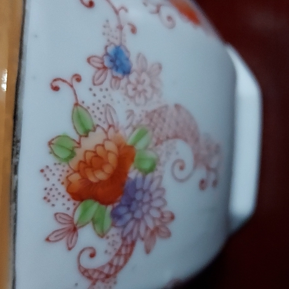 Lusterware Orange/White Teapot w/flowers on both sides.Made in Japan 6in.Hx9inW - Picture 5 of 12